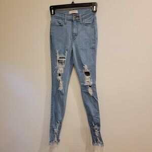 Vibrant MIU Acid Wash Distressed Ripped Skinny Stretch Raw Hem Jeans Size 1 W24